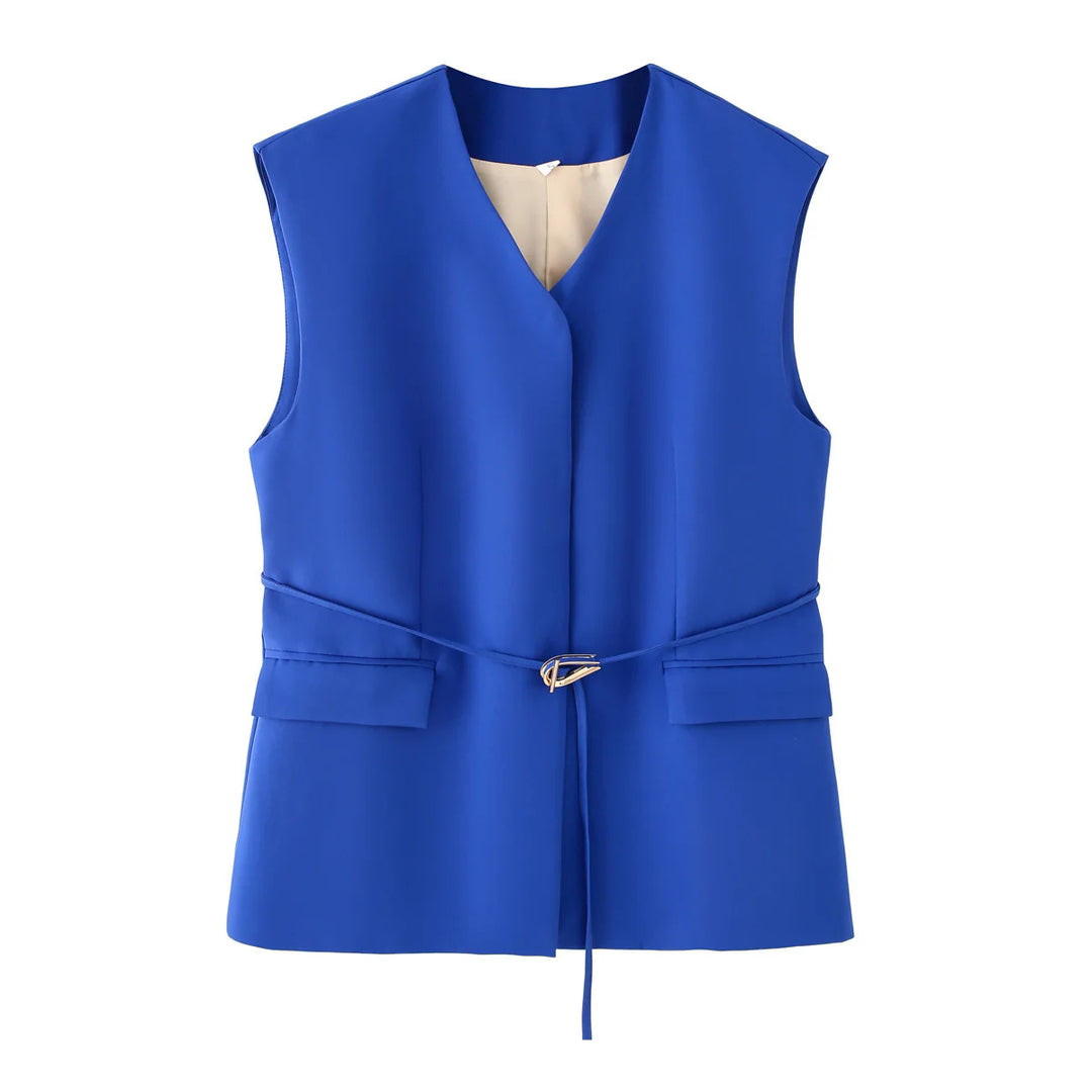 Damen elegantes Blazer- und Hosen-Ensemble mit modernem Gürtel EB