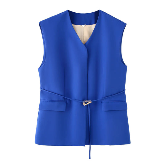Damen elegantes Blazer- und Hosen-Ensemble mit modernem Gürtel EB