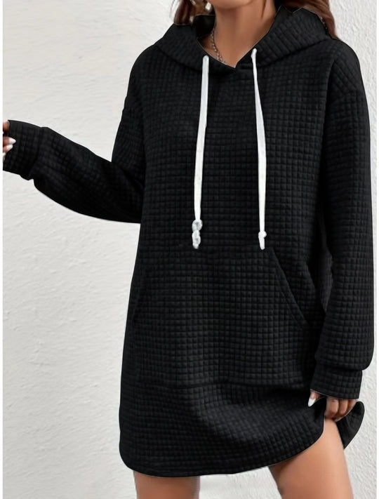 Damen Hoodie-Kleid mit praktischem Kängurutasche und modernem Strickdesign EB