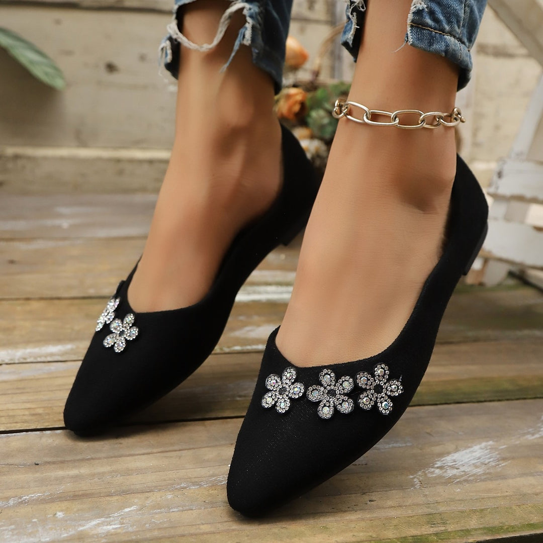 Damen elegante Ballerinas mit floralem Schmuckdetail EB
