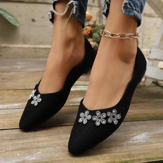 Damen elegante Ballerinas mit floralem Schmuckdetail EB