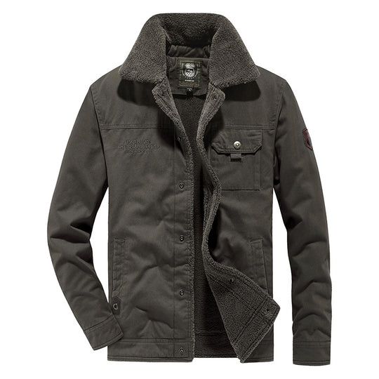 Herren Canvas-Fieldjacke mit Teddyfutter, Brusttasche und Druckknopfverschluss EB