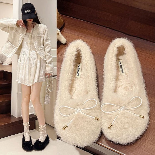 Damen Flauschige Pantoffeln mit dekorativem Bow EB