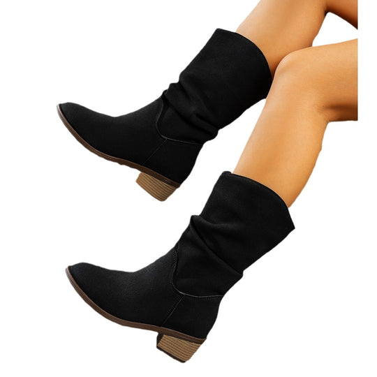 Damen Stiefeletten aus weichem Wildleder mit praktischem Falten-Design EB