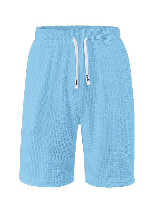 Herren nan atmungsaktive Waffel-Pyjama-Shorts mit elastischem Komfortbund, Tunnelzug und seitlichen Eingrifftaschen EB