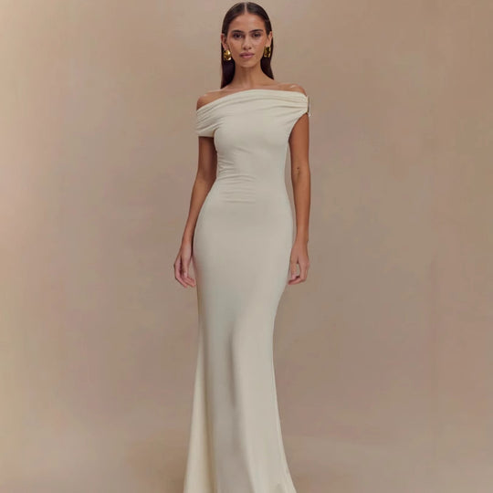 Damen Elegantes Off-Shoulder-Maxi-Kleid im luxuriösen Schnitt EB