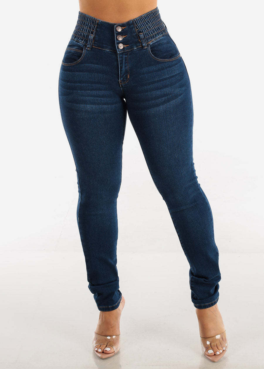 Damen High-Waist Skinny Jeans mit elastischem Bund EB