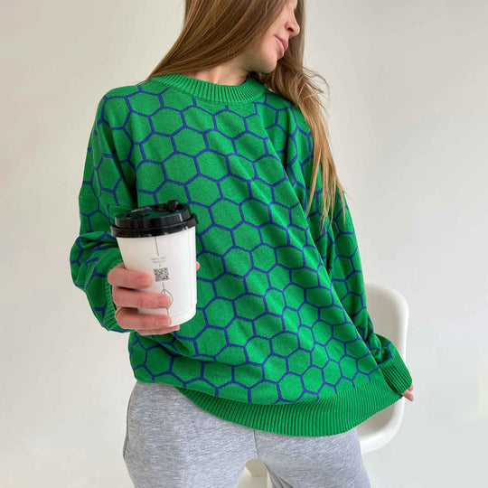 Damen Kreativer Strickpullover mit Wabenmuster EB