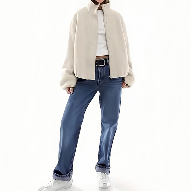 Damen Oversized Fleecejacke mit hohem Kragen und Reißverschluss EB