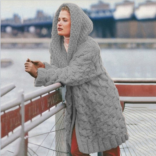 Damen Großer Strickcardigan mit weichem Material und praktischer Kapuze EB