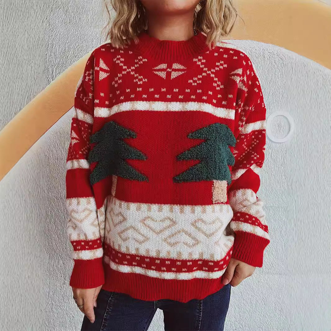 Damen festlicher Strickpullover mit weihnachtlichem Motiv und weichem Material EB