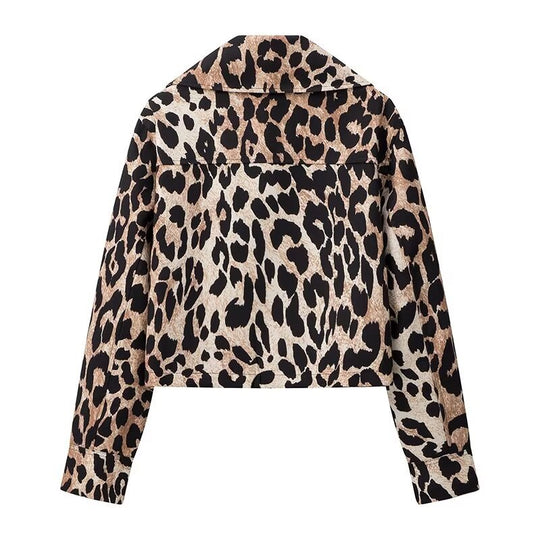 Damen cropped Jagdjacke mit Leopardenmuster und praktischen Taschen EB