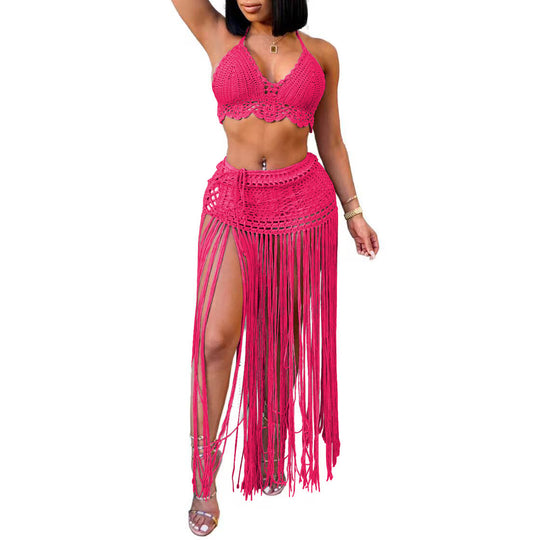 Damen gehäkeltes Strand-Outfit mit fransigen Details EB