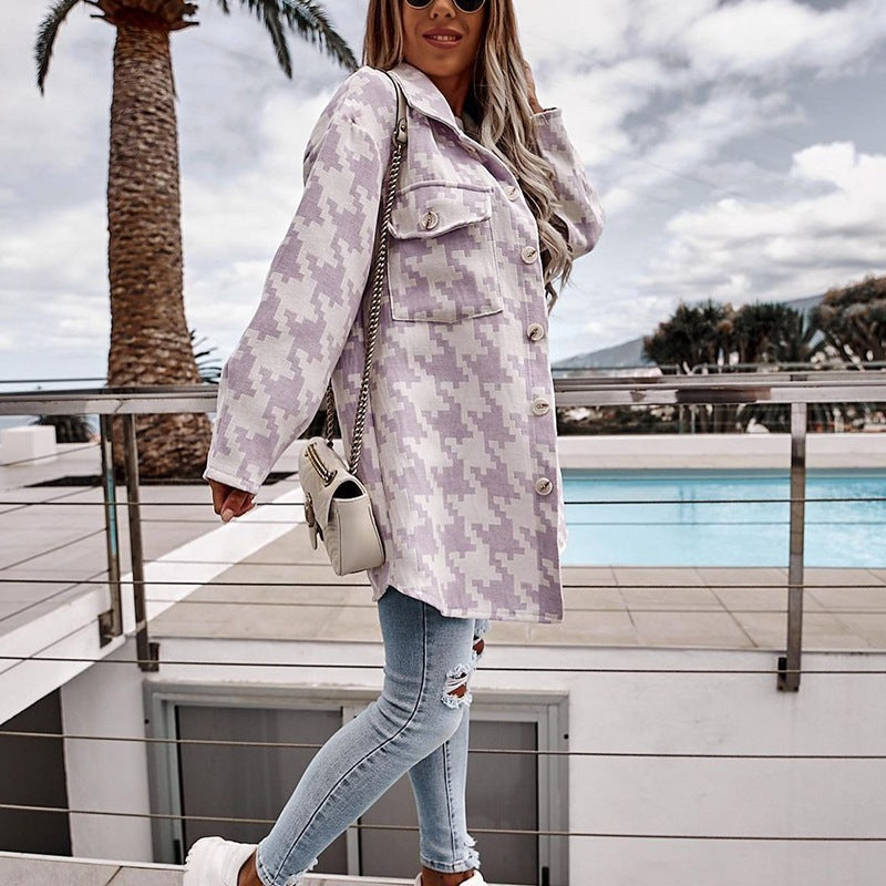 Damen Langarm-Shirtjacke im Chevron-Muster mit praktischen Taschen EB