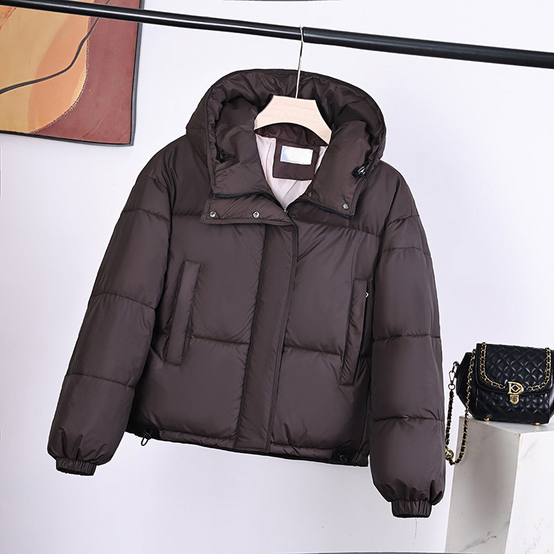 Damen nan kurze wattierte Kapuzenjacke im Boxy Cut mit verdeckter Reißverschlussblende EB
