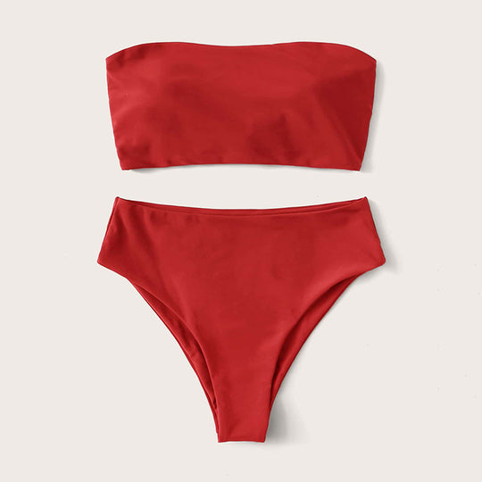 Damen Bandeau-Bikini Set mit hochgeschnittenem Slip EB