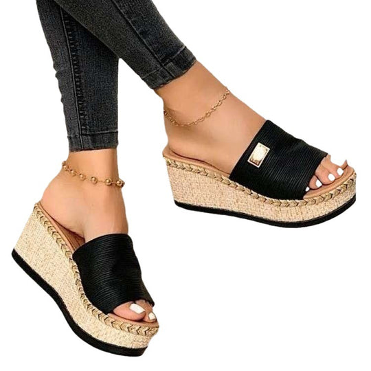 Damen Wedge-Sandalen mit geflochtenem Absatz EB