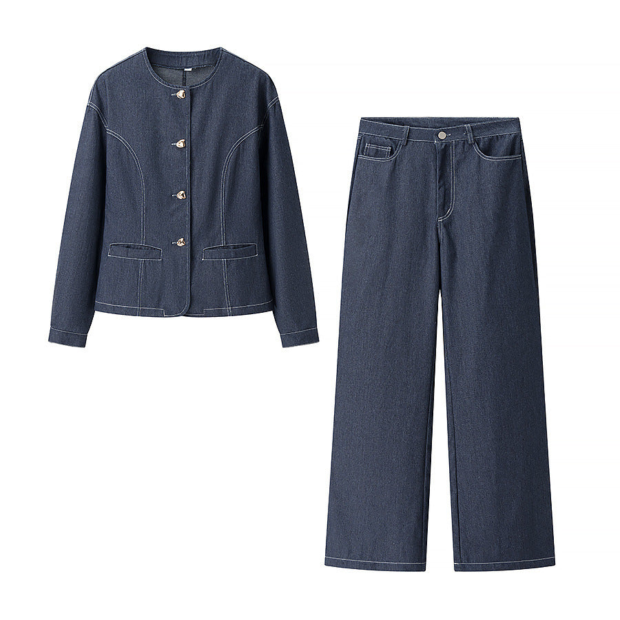Damen weite Denim-Hosen mit hohem Bund und klassischem Schnitt EB