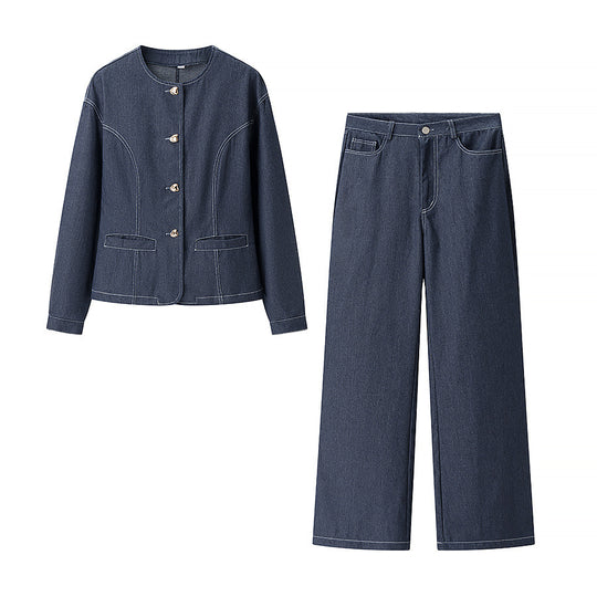 Damen weite Denim-Hosen mit hohem Bund und klassischem Schnitt EB