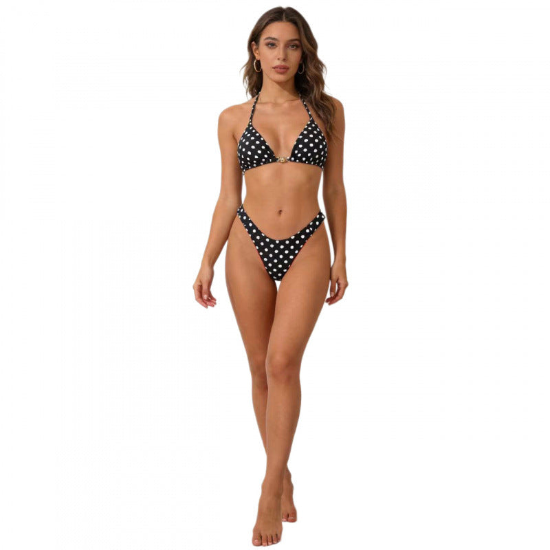 Damen Triangel-Bikini mit modernen Schnittdetails und großflächigen Polka Dots EB