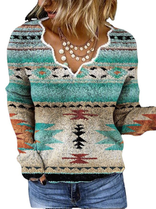 Damen Pullover mit strukturiertem Geometric-Design und V-Ausschnitt EB