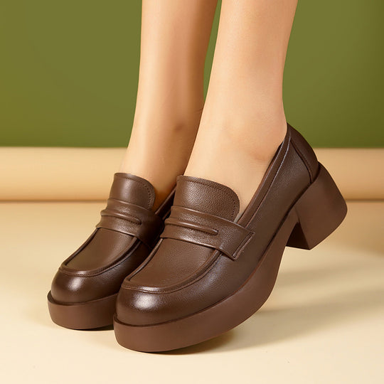 Damen Elegante Mokassins mit bequemem Blockabsatz und modischem Riemen EB