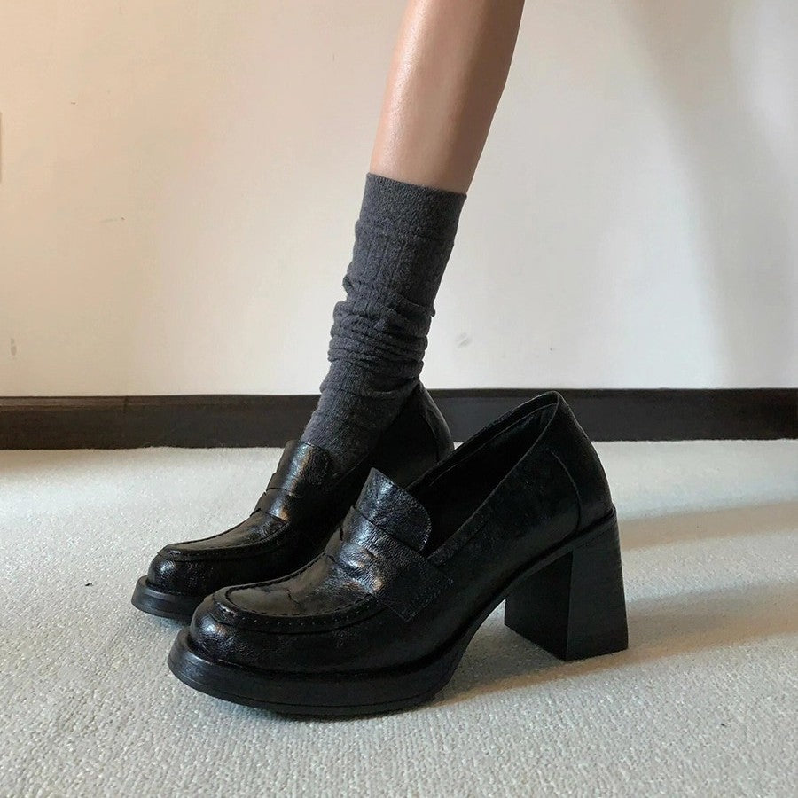 Damen Modische Blockabsatz-Slipper mit edlem Leder EB