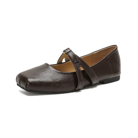 Damen Ballerinas mit verstellbarem Riemen und hochwertiger Leder-Oberfläche EB