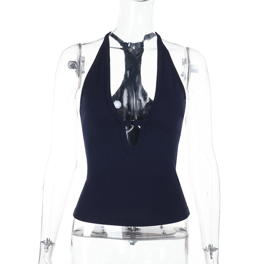 Damen sportliches Crop-Top mit tiefem V-Ausschnitt und elastischem Saum EB