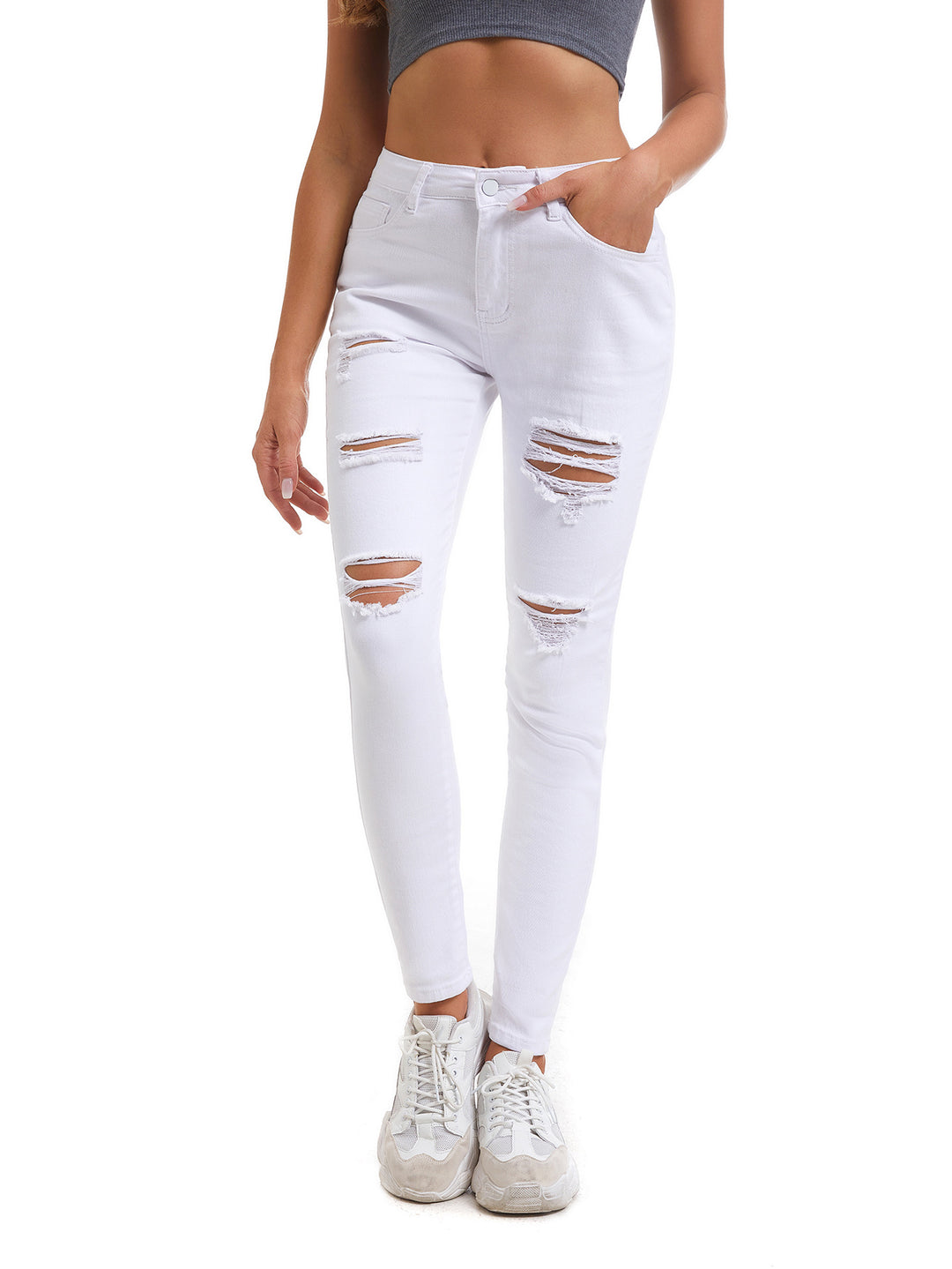 Damen Skinny Jeans mit modischen Rissen EB