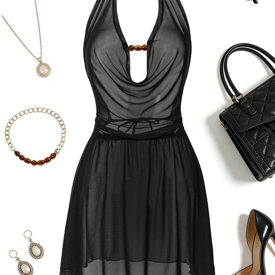 Damen Strandkleid mit tiefem V-Ausschnitt und raffiniertem Knoten EB