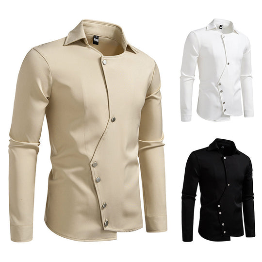 Herren Hemd mit asymmetrischem Knopfdesign und modernem Kragen EB