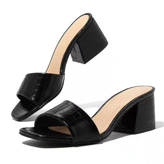 Damen Offene High Heel Pantoletten mit elegantem Krokodil-Look EB