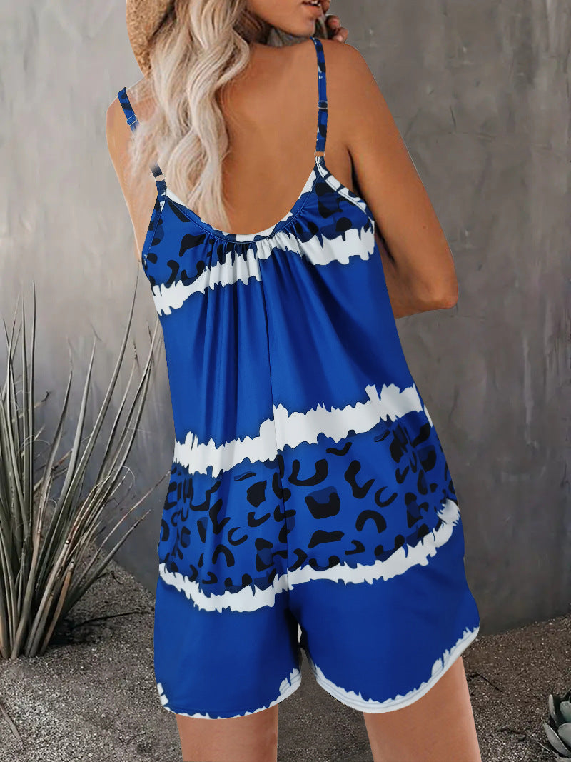 Damen luftiger Overall mit Spaghettiträgern und modischem Tierdesign EB
