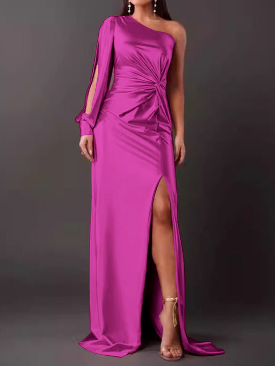 Damen Abendkleid mit asymmetrischem Ausschnitt und eleganter Faltenlegung EB