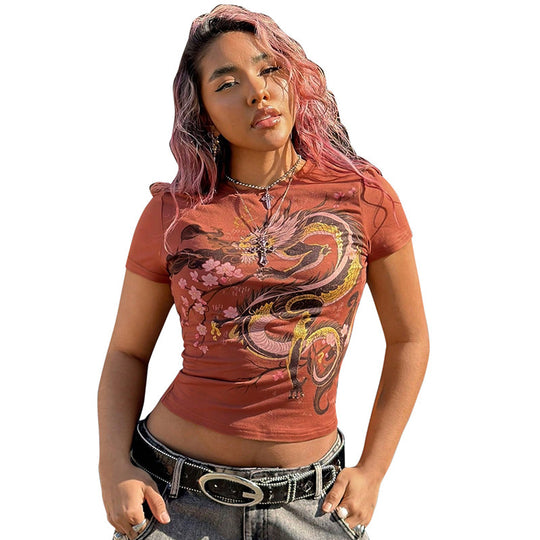 Damen T-Shirt mit kultiviertem Druckdesign und figurbetontem Schnitt EB