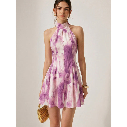 Damen Sommerliches Minikleid mit hochgeschlossenem Kragen und verspieltem Farbverlauf EB