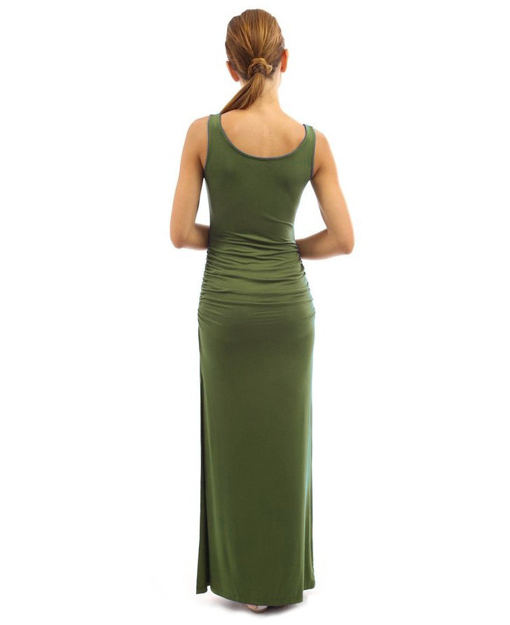 Damen figurbetontes Maxikleid mit Raffungen EB