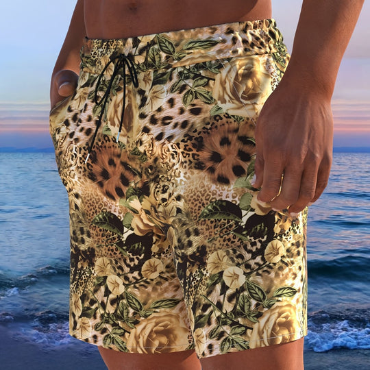 Herren Badeshorts mit animalischem Muster und elastischem Bund EB