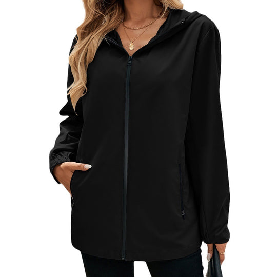 Damen leichte Übergangsjacke mit Kapuze und praktischen Taschen EB