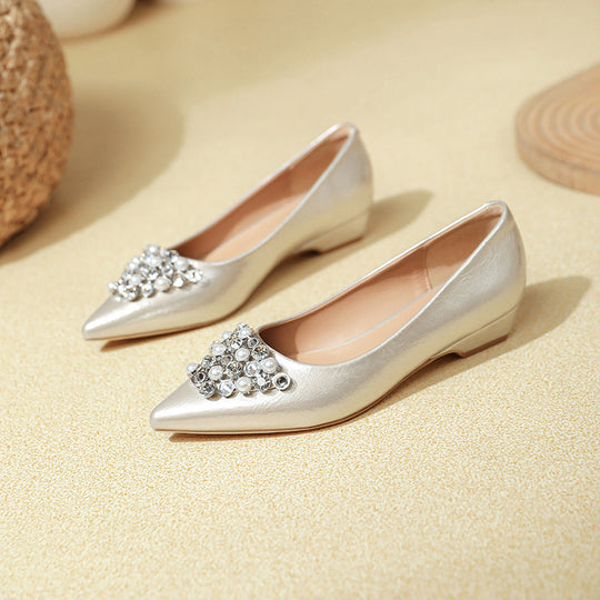 Damen elegante Ballerinas mit funkelndem Schmuckelement EB