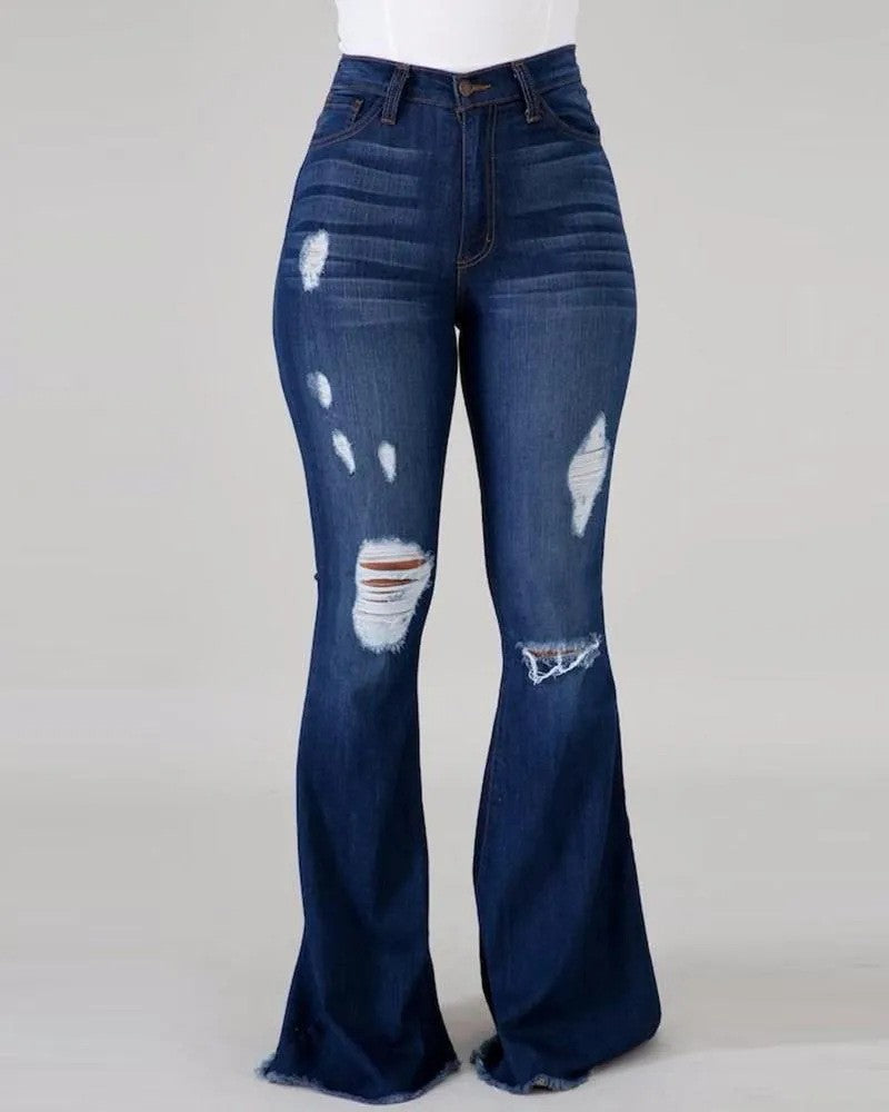 Damen Bootcut-Jeans mit ausgefranstem Saum und Destroyed-Details EB