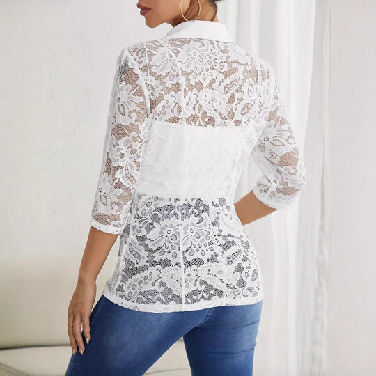 Damen Eleganter Blazer mit transparenten Spitzeinsätzen EB