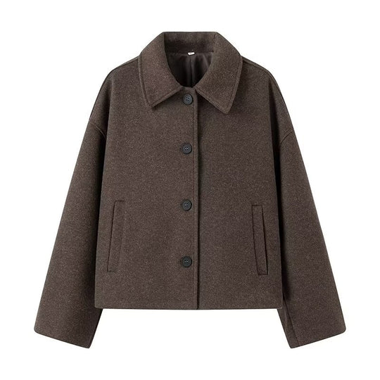 Damen cropped Wolljacke mit modernem Schnitt und praktischen Taschen EB