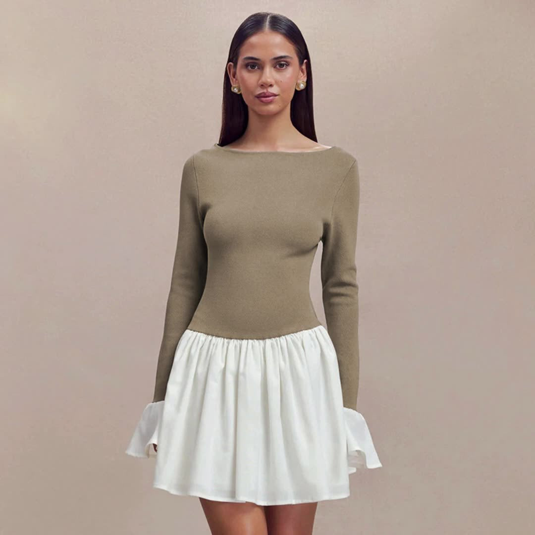 Damen Modisches Kleid mit kontrastierendem Rock EB
