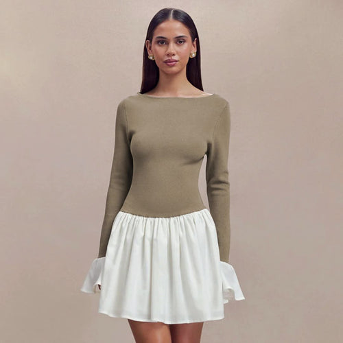 Damen Modisches Kleid mit kontrastierendem Rock EB