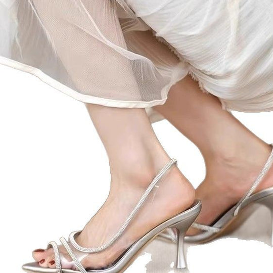 Damen elegante Slingback High Heels mit funkelnden Strassdetails EB