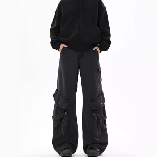 Damen Weite Cargo-Hose mit tiefem Schritt und praktischen Seitentaschen EB