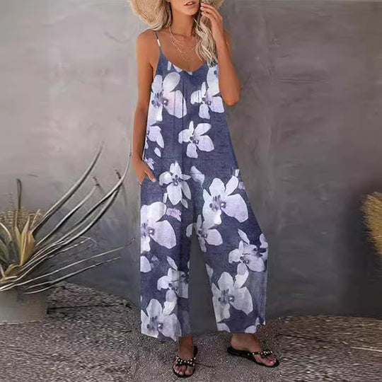 Damen Jumpsuit mit weitem Bein und modischem Muster EB