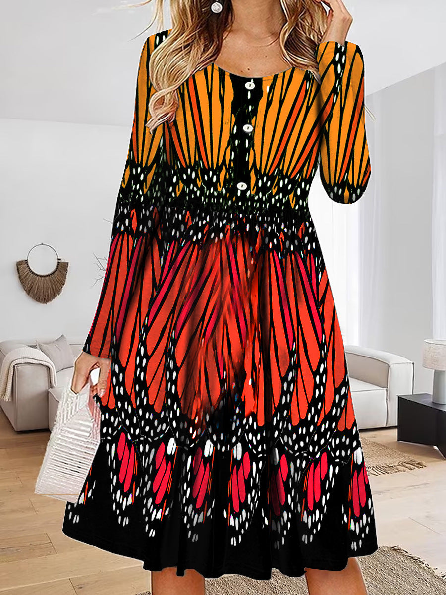 Damen Maxikleid mit einzigartigem Schmetterlingsdesign und Knopfdetails EB